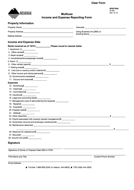 Fillable Form Ie-Mu Multiuse Income And Expense Reporting Form 2015 Printable pdf
