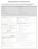 Medical Data Worksheet For Child's Birth Certificate Form