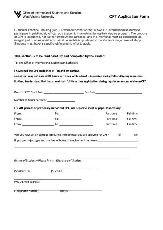 Fillable Cpt Application Form Printable pdf