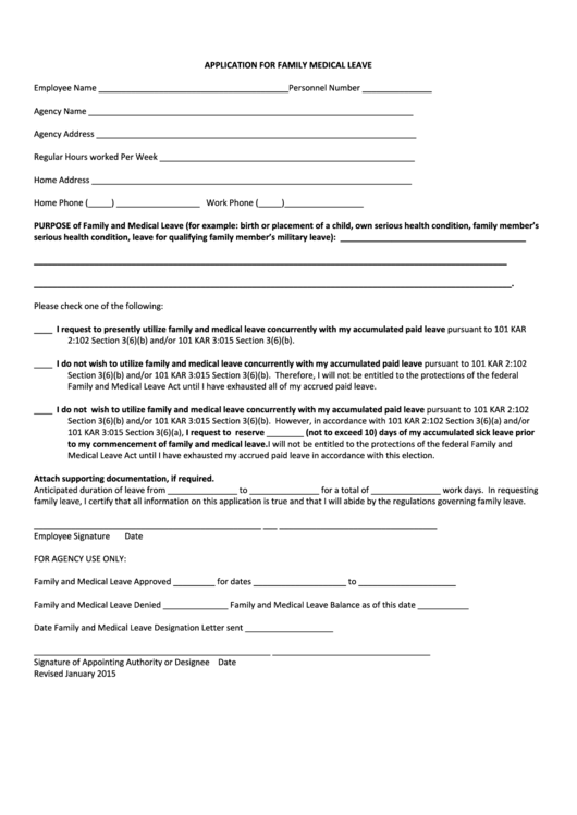 Application For Family And Medical Leave Form Printable pdf