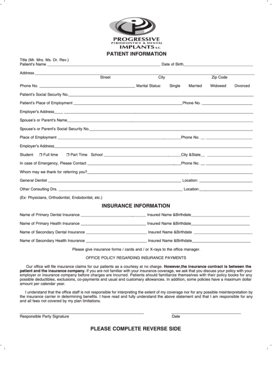 Patient Information Form printable pdf download