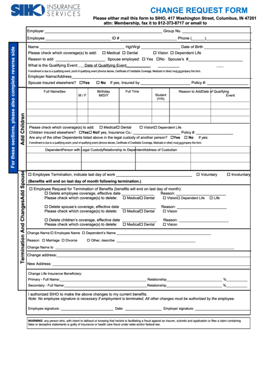 Change Request Form Printable pdf