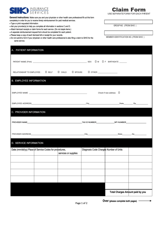 Patient Claim Form Printable pdf