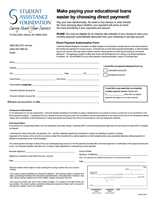 Fillable Direct Payment Authorization Form Printable pdf