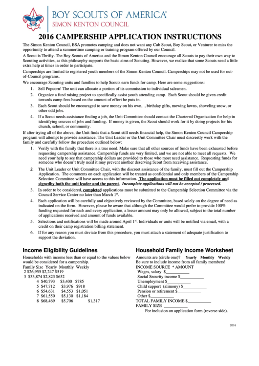 Campership Application Form - 2016 Printable pdf