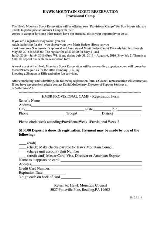 Provisional Camp Registration Form