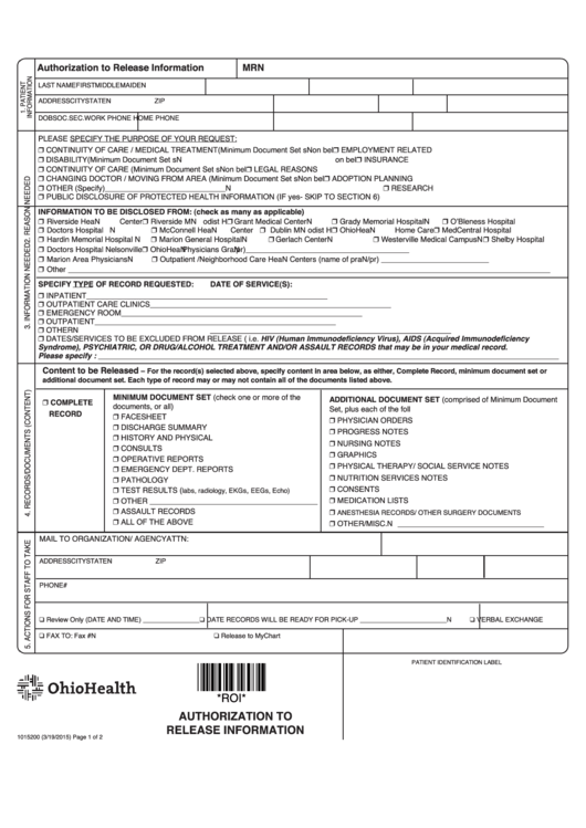 Authorization To Release Information Form Printable pdf