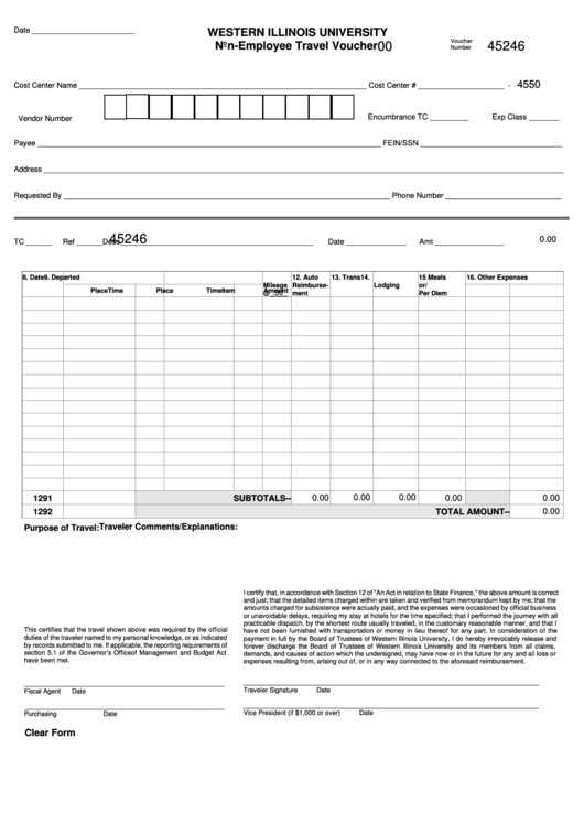 Fillable Non-Employee Travel Voucher Form Printable pdf