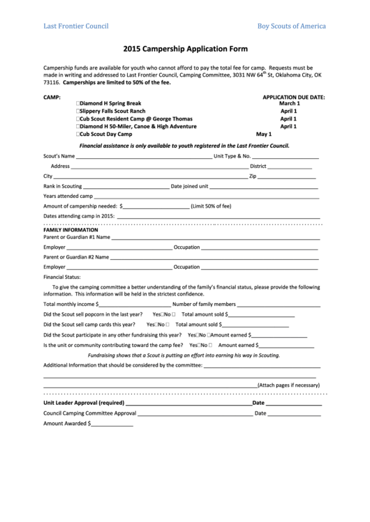 2015 Campership Application Form