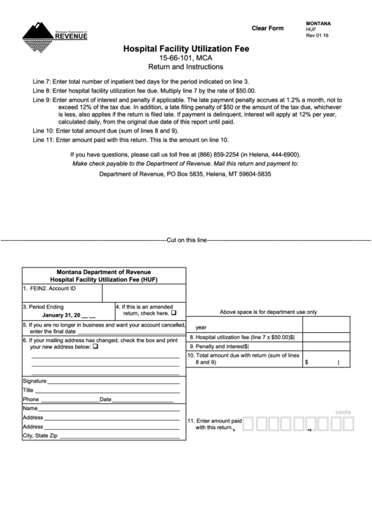 Fillable Montana Department Of Revenue Hospital Facility Utilization Fee Form Printable pdf