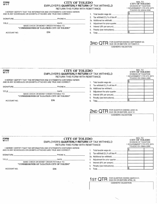 Fillable Form W-1-T Employer