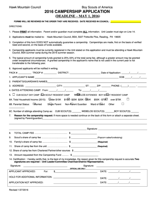 Campership Application Form - 2016