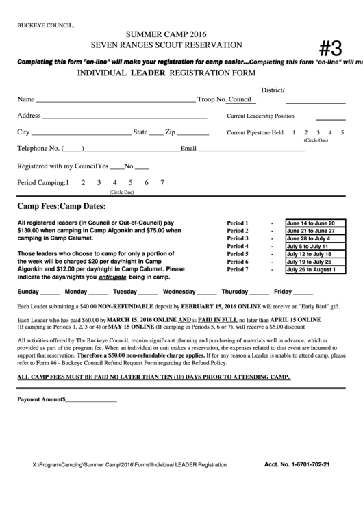 Individual Leader Registration Form - 2016 Printable pdf