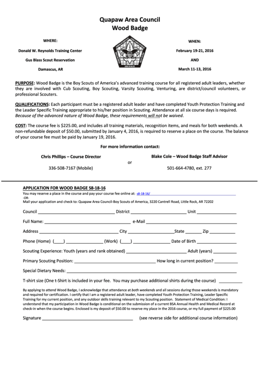 Fillable Application Form For Wood Badge Printable pdf