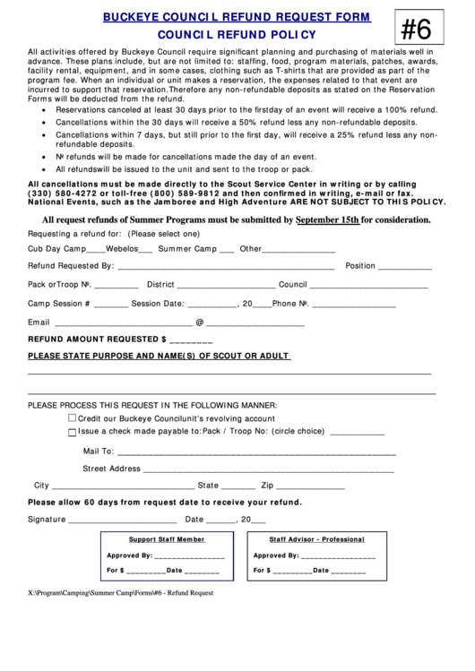 Fillable Buckeye Council Refund Request Form Printable pdf