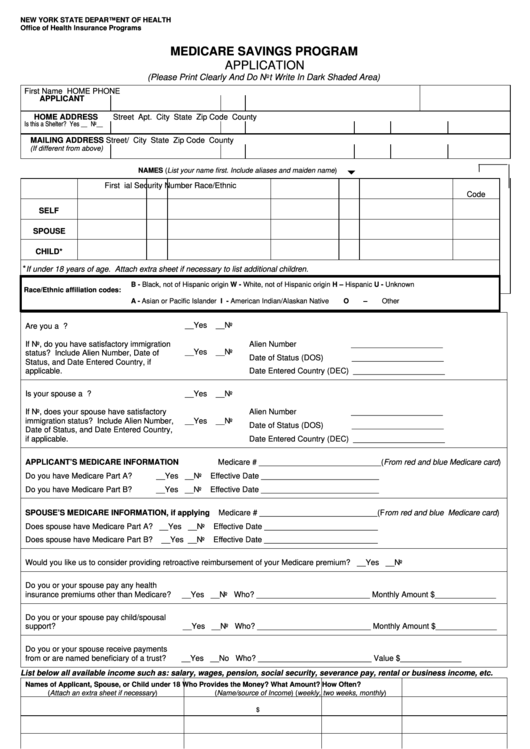 Form Doh-4328 - Medicare Savings Program Application Printable pdf