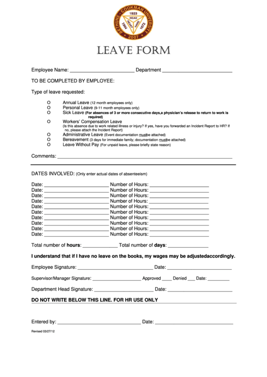 114 Leave Form Templates Free To Download In PDF