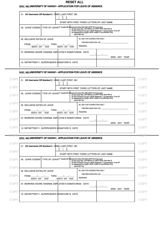 Fillable Application For Leave Of Absence Form Printable pdf