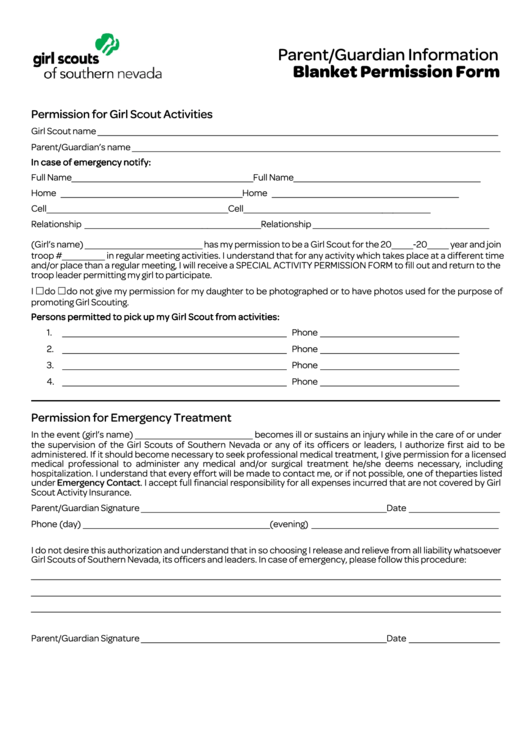 Fillable Blanket Permission Form Printable pdf