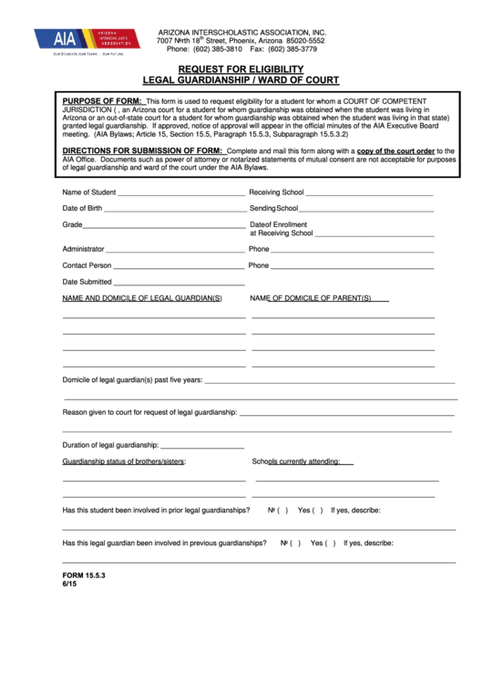 Form 15.5.3 - Request For Eligibility Form