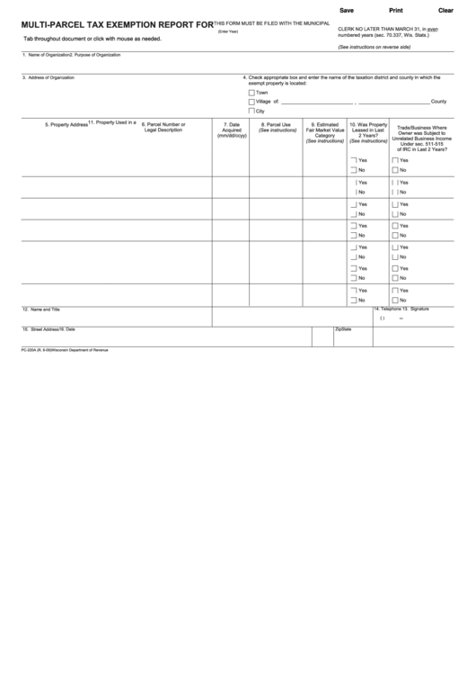 Fillable Multi-Parcel Tax Exemption Report Form Printable pdf