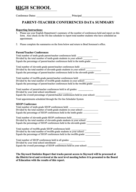 Fillable Parent-Teacher Conferences Data Summary Form Printable pdf