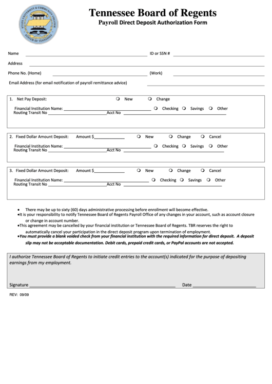Fillable Payroll Direct Deposit Authorization Form Printable pdf