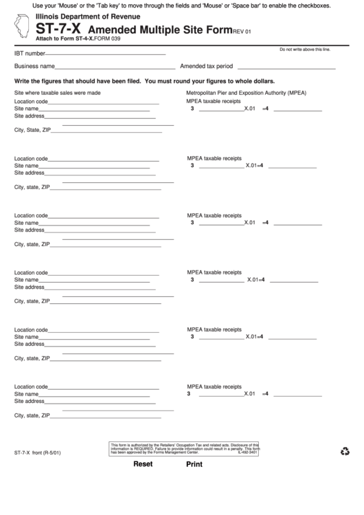 Fillable Form St-7-X - Amended Multiple Site Form 2001 Printable pdf