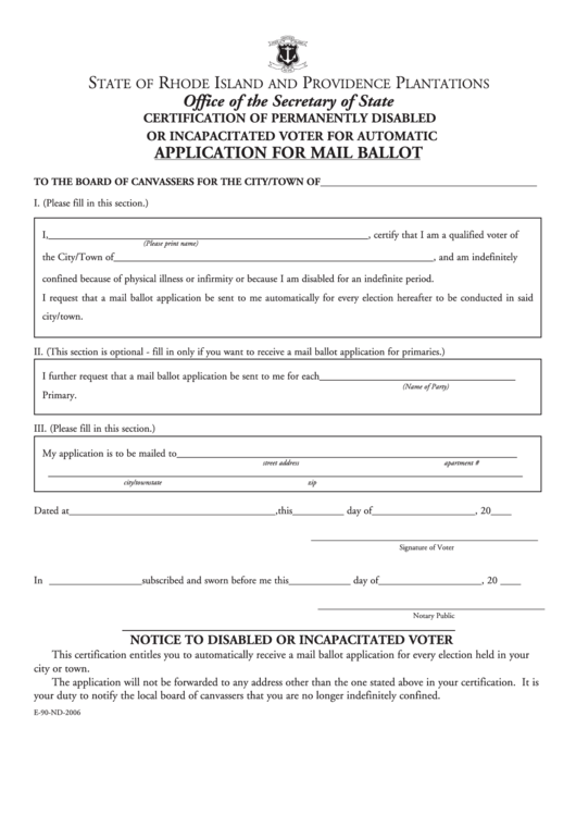 Fillable Application For Mail Ballot Form Printable pdf