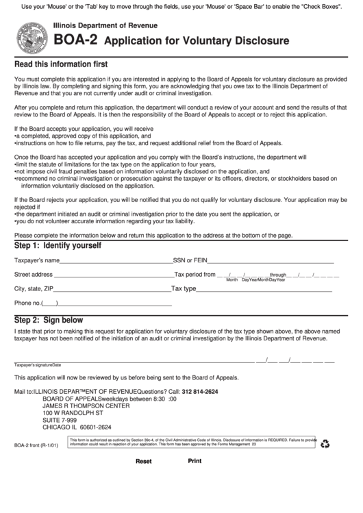 Fillable Form Boa-2 - Application For Voluntary Disclosure Printable pdf