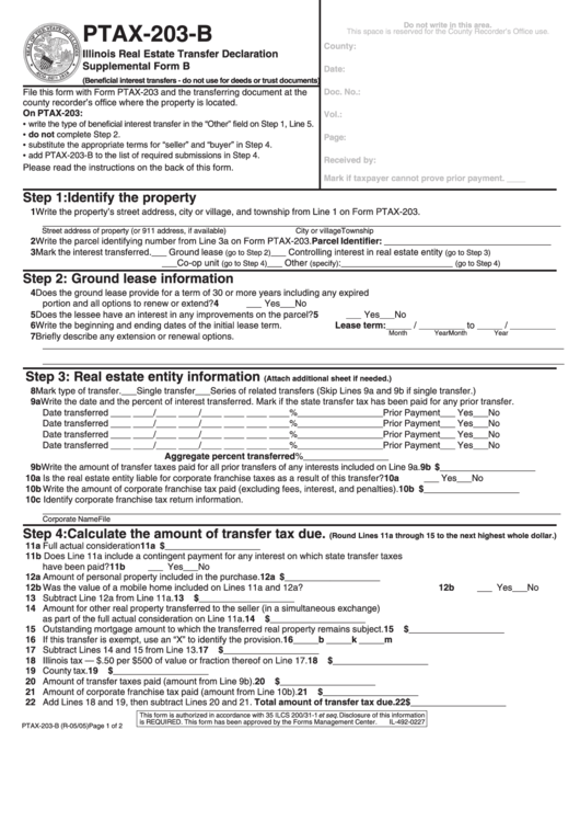 Form Ptax-203-B - Illinois Real Estate Transfer Declaration Supplemental Form B Printable pdf