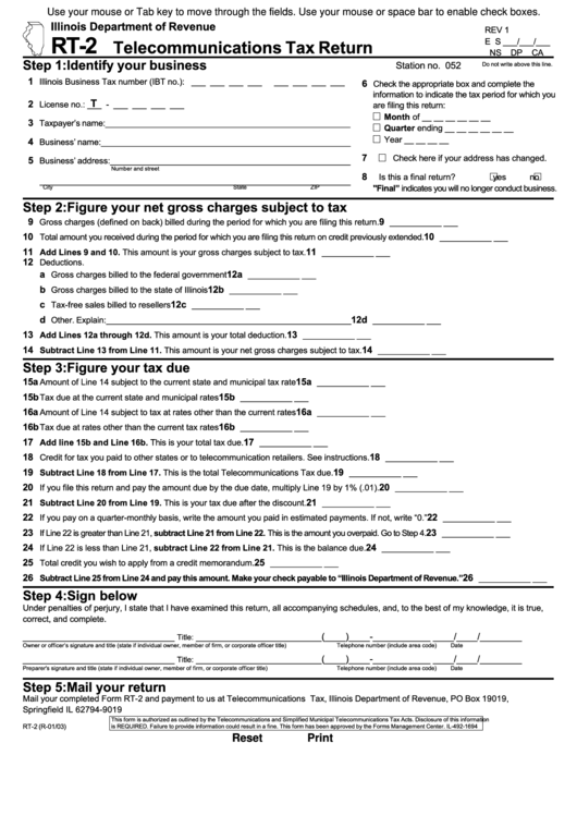 Fillable Rt-2 1/03 - Telecommunications Tax Return Form 2003 printable ...