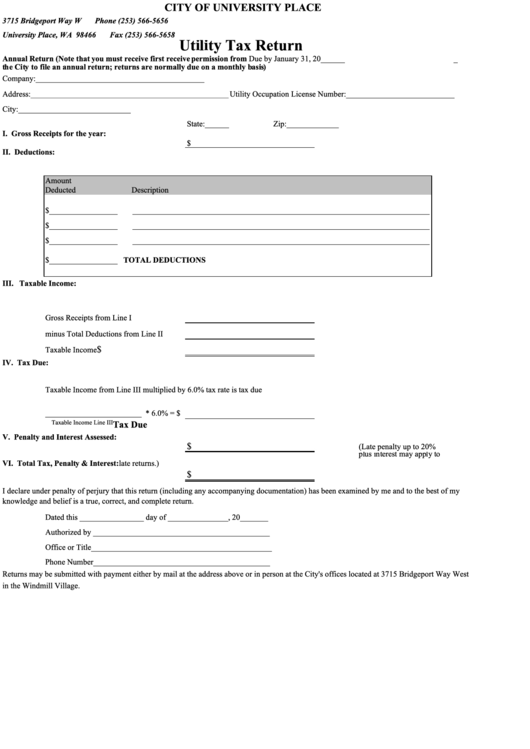 Annual Utility Tax Return Form Printable pdf