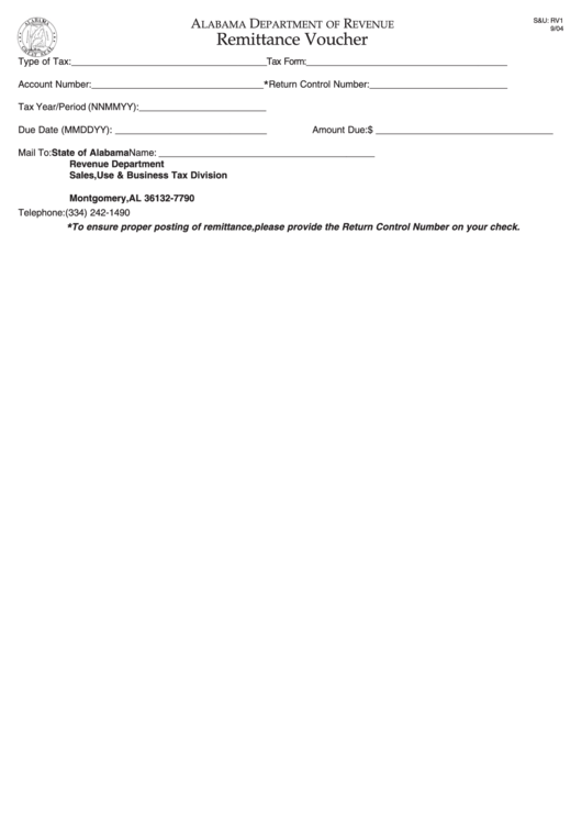 Form S&u Remittance Voucher Form Alabama 2004 printable pdf download
