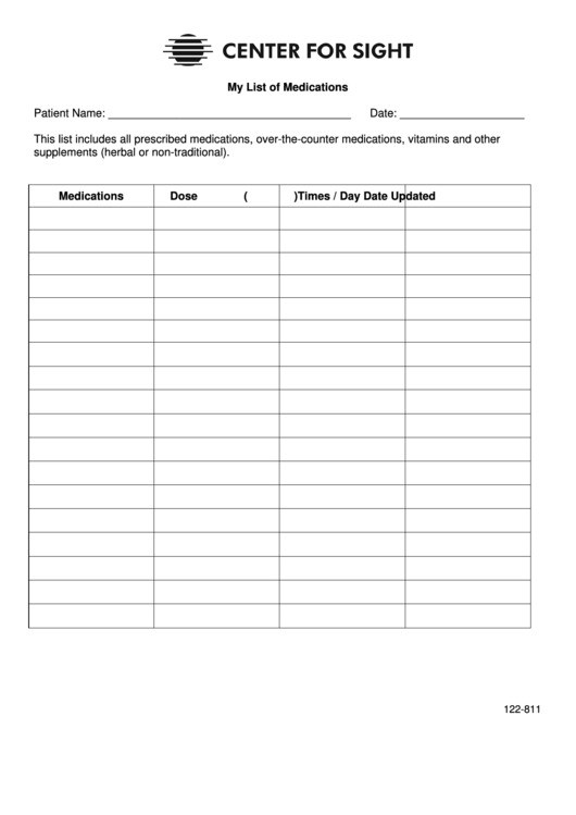 My Medications List Form Printable pdf