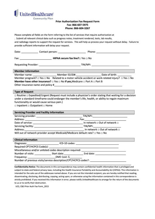 Prior Authorization Fax Request Form
