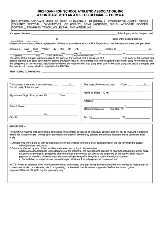 Form 6-C A Contract With An Athletic Official Printable pdf