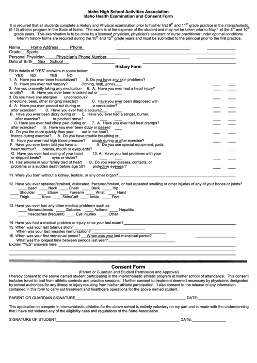 Idaho Health Examination And Consent Form Printable pdf