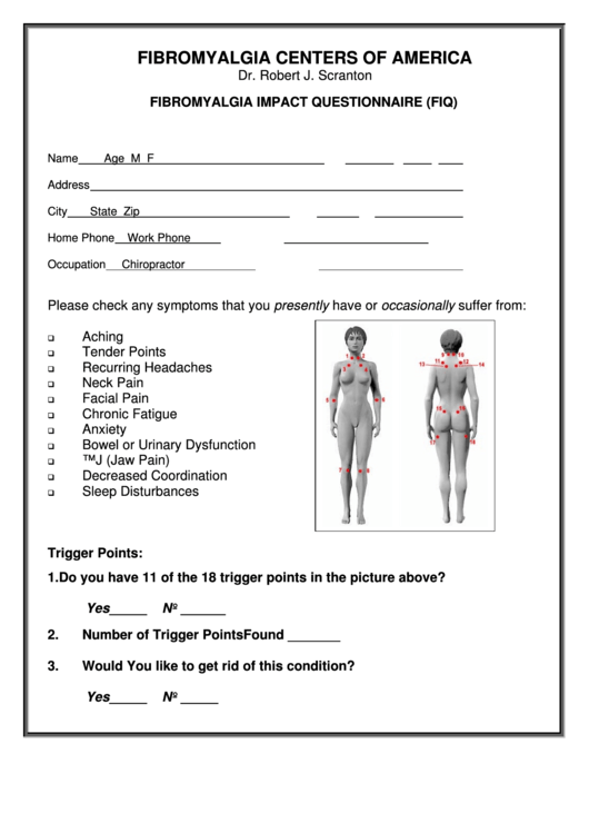 Fibromyalgia Impact Questionnaire (Fiq) Form Printable pdf