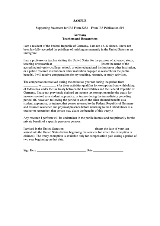 Federal Supporting Statements Template