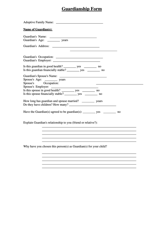 Fillable Guardianship Form Printable Pdf Download