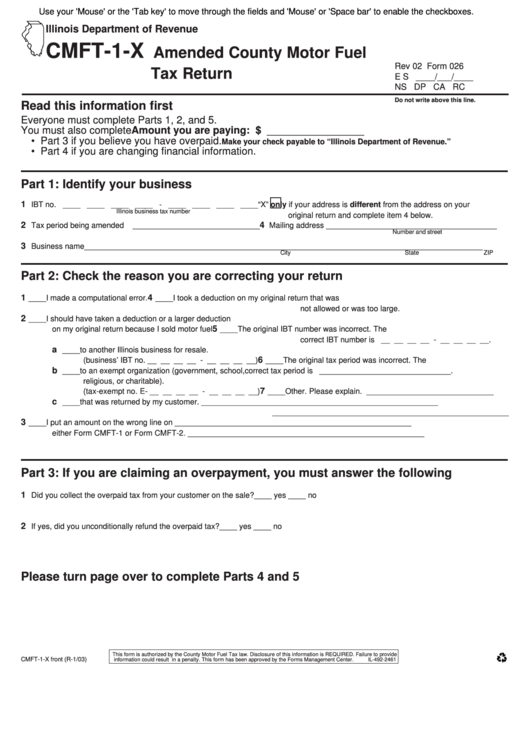 Fillable Form Cmft-1-X - Amended County Motor Fuel Tax Return Printable pdf