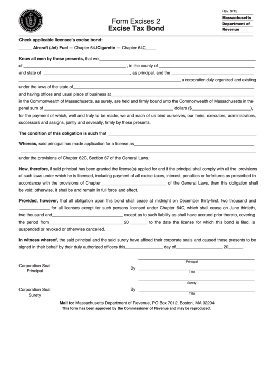 Form Excises 2 Excise Tax Bond Printable pdf