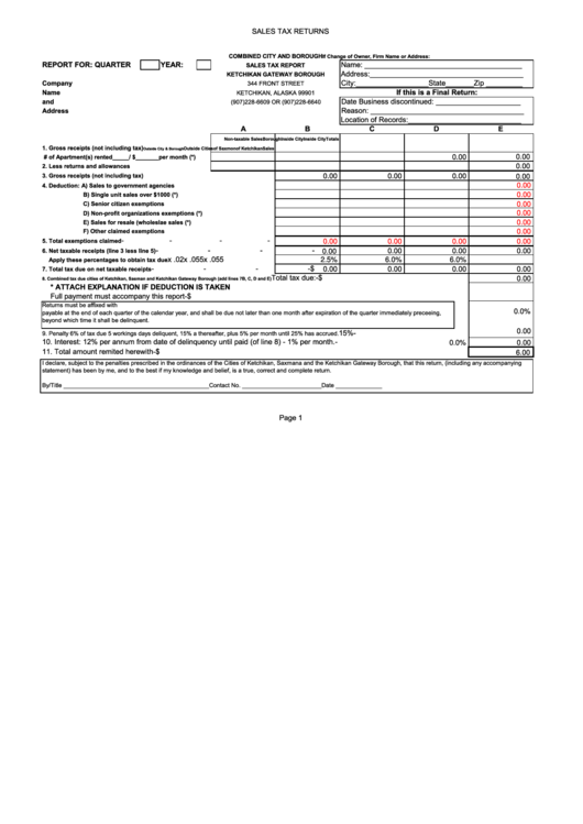 Fillable Sales Tax Returns Alaska printable pdf download