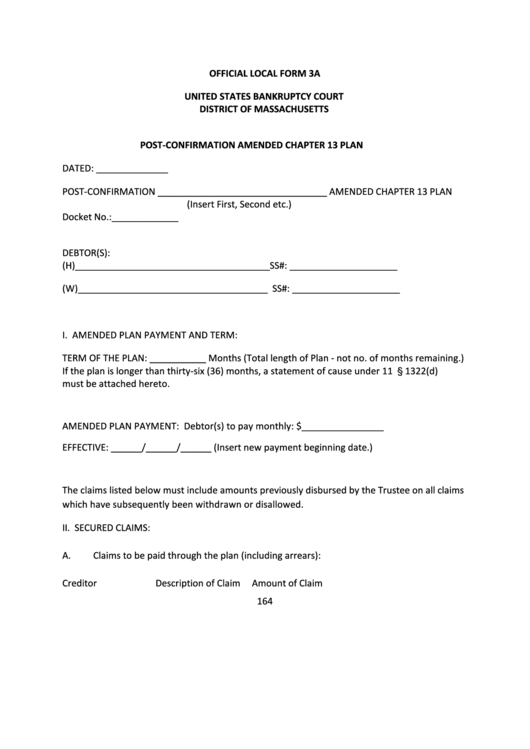 Official Local Form 3a - Post-Confirmation Amended Chapter 13 Plan Printable pdf