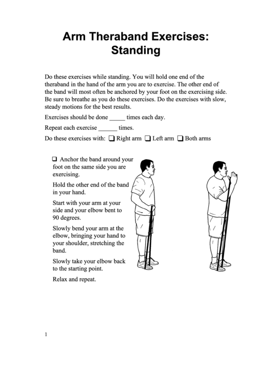 Arm Theraband Exercises: Standing (Spanish & English) Physical Therapy Worksheet Printable pdf