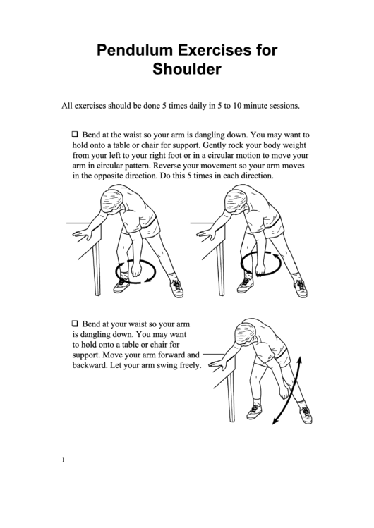 Pendulum Exercises For Shoulder (spanish & English) Physical Therapy Worksheet