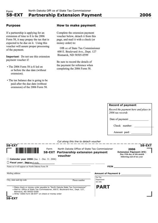 Form 58Ext 2006 Partnership Extension Payment Voucher printable pdf download