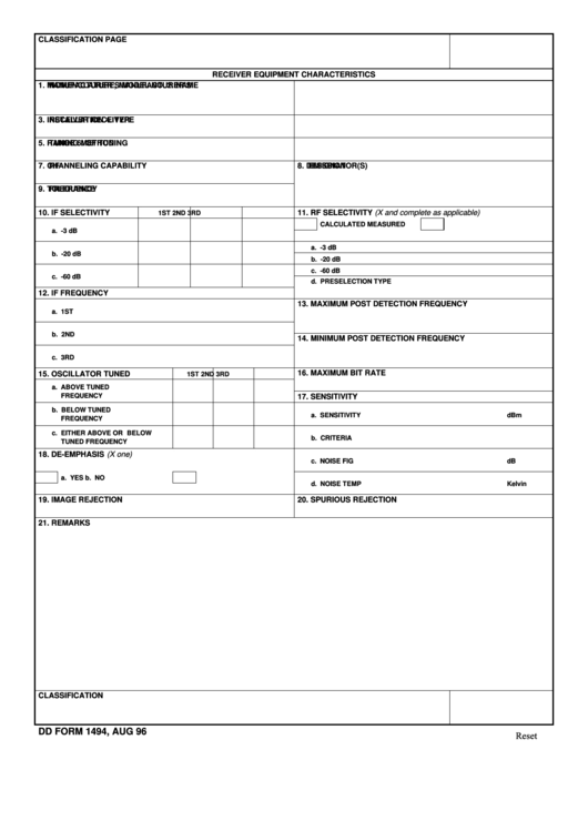Dd Form 1494 Application For Equipment Frequency Allocation