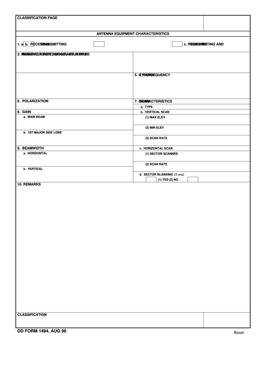 Fillable Dd Form 1494 Application For Equipment Frequency Allocation Printable pdf